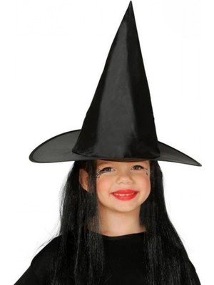 MiraLive Çocuk Boy Siyah Cadı Şapkası ve Uzun Siyah Cadı Peruğu