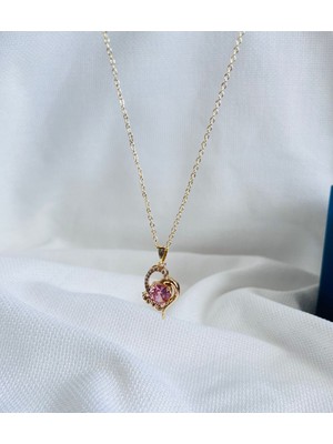 UltraMint Gold Zirkon Taşlı Kalp Model Çelik Sevgililer Günü Kolyesi