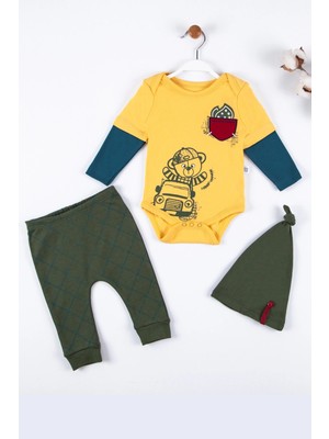 Beruflic Cep Nakışlı Bear Desenli 3'lü % 100 Pamuklu Erkek Takım