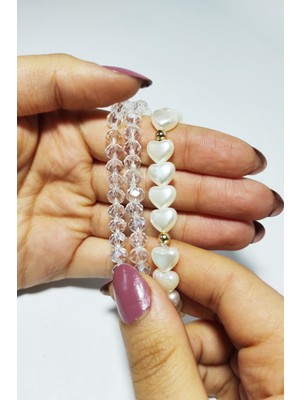 UltraMint 3 Adet Kalpli Şeffaf Boncuklu Bileklik Seti, Sevgililer Günü ve Doğum Günü Hediye