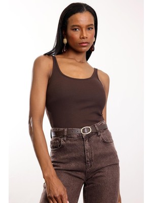 5in1Canpolat Kahverengi Fitilli Ince Askılı Atlet 24113