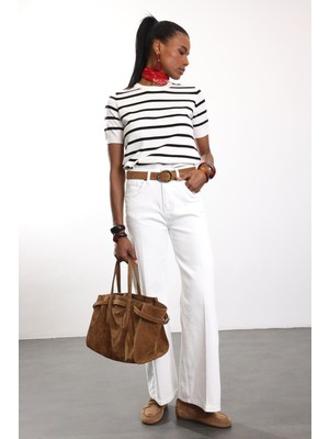 5in1Canpolat Beyaz Yüksek Bel Wide Leg Jean