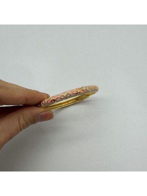 Mare Accessories Açık Pembe Mine Detaylı Gold Çelik Bileklik