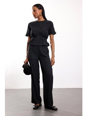 5in1Canpolat Siyah Kemerli Krep Takım 7614