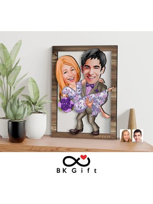 UltraMint Kişiye Özel 3D Ahşap Karikatür Tablo, Sevgililer Günü Için Özel Hediye