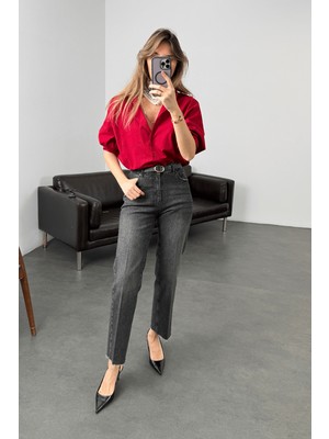 5in1Canpolat Füme Yüksek Bel Kemerli Boyfit Jean 2004