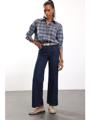 5in1Canpolat Lacivert Yüksek Bel Wide Leg Jean