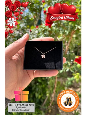 UltraMint Sevgililer Günü Kelebek Tasarımlı 925 Ayar Gümüş Kaplama Kolye