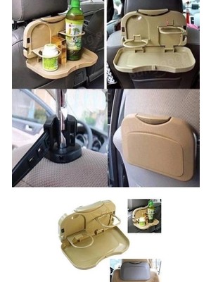 Najmaddin Araç Içi Koltuk Arkası Katlanabilir Bardak Tutuculu Bej Tepsi