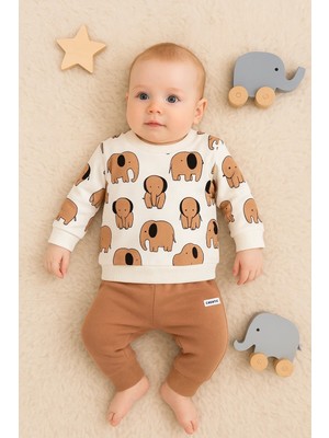 Beruflic Fil Desenli 2'li % 100 Pamuk Erkek Bebek Takımı