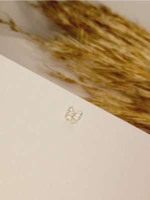 UltraMint Parlak Gümüş Zirkon Tek Taş Kelebek ve Çiçek Hızma ve Burun Piercing