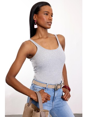 5in1Canpolat Gri Fitilli Ince Askılı Atlet 24113