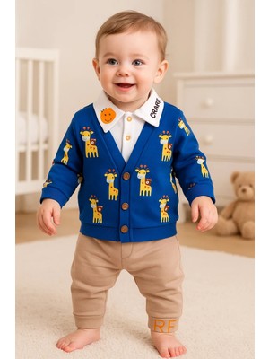 Beruflic Zürafa Desenli Gömlek Yakalı 3'lü Erkek Bebek Takımı