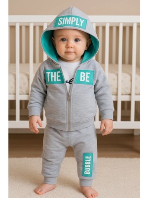 Beruflic Simply Desenli Kapişonlu 3'lü Erkek Bebek Takımı