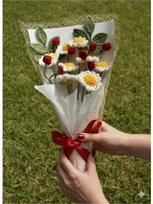 UltraMint El Örgüsü Papatya Buketi, Her Davet Için Şık ve Renkli Hediye