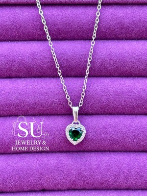 UltraMint Işıltılı Yeşil Kalpli Taşlı Zarif Kolye, Sevgililer ve Doğum Günü Hediyesi