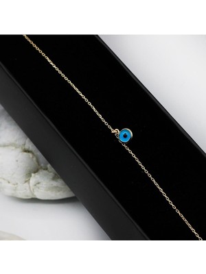 UltraMint 14 Ayar Altın Nazar Boncuklu Bileklik, Sevgililer Günü Hediyesi