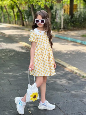 Savorzy Papatya Desenli Bebe Yaka Elbise