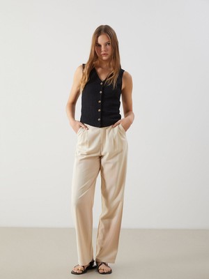 Lc Waikiki Yeni Sezon Keten Karışımlı Kadın Pileli Pantolon