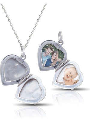 UltraMint 925 Ayar Gümüş Kalp Kolye, Kişiye Özel Resim Koyulabilen Kapaklı