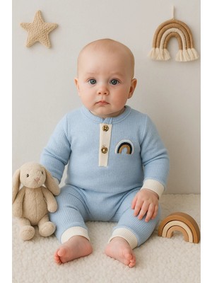 Beruflic Waffle Gökkuşağı Nakışlı Erkek Bebek Tulumu