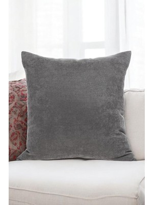 Delixa Gri Kırlent Kılıfı Dekoratif Düz Sade Velür