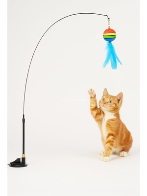 Delixa Vakumlu Tüylü Kedi Oltası Çıkarılabilir Çıngıraklı Interaktif ve Eğlenceli Kedi Oyuncağı Eller Serbe