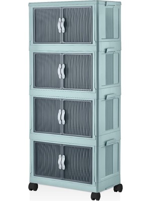 Delixa 4 Kat Portatif Organizer Tekerlekli Çok Amaçlı Katlanabilir Dolap, Kapaklı Düzenleyici Raf Mutfak, B