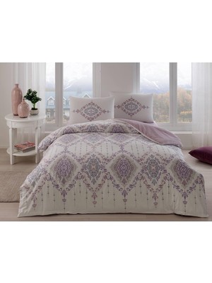 Delixa Carmine Etnik DESENLI%100 Pamuk Nevresim Takımı, Lila, King Size