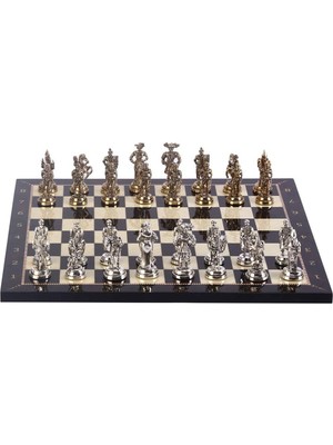 Delixa 4108 Metal Ispanyol Satranç Takımı Orta Boy Parlak ve Ceviz Tahtası, 37X37X1.2 cm
