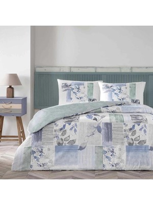 Delixa Eloise Renkli Klişe Pamuk Nevresim Takımı, Mavi, Tek Kişilik