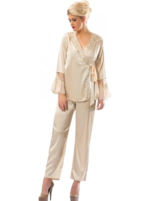 Narnuga Miraxx Gold Rengi Saten Pijama Takımı - 1592