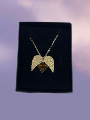 UltraMint Isimli Melek Kanadı Kolye, Beyaz Taşlı, Sevgililer Günü Hediyesi