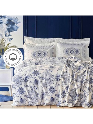 Delixa Home Amar MAVI%100 Pamuk Çift Kişilik Nevresim Takımı