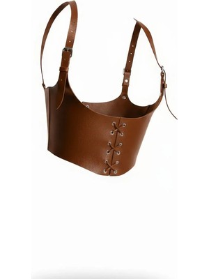 Omuzdan Askılı Taba Korse Kadın Kemer, Taba Kadın Deri Kemer - APFT1428