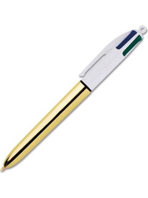 Delixa 4 Colours Shine Altın Gövde Tükenmez Kalem 12'li , 4 Renk (Mavi, Siyah,yeşil ve Kırmızı), 1.0 Mm. Uç