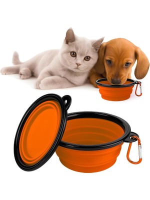 Delixa Kanji Katlanabilir Silikon Mama ve Su Kabı – 350 ml - Turuncu, Askı Aparatlı, Taşınabilir, Katlanabi