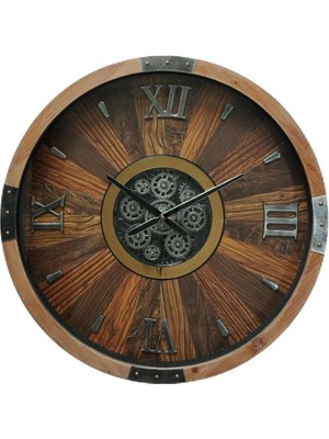 Delixa CRK-842 Premium Ahşap Ithal Dönen Çarklı Roma Rakamlı Otantik Kadranlı Ceviz Duvar Saati 63,5X63,5X8