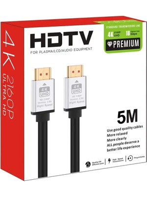 Delixa HDMI Kablo 5 Metre 4K Hdtv 2160P 18GBPS Premium Altın Kaplama Uç Yüksek Hızlı Aktarım Plasma LCD Pc