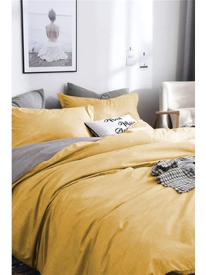 Delixa Alla Turca Tek Kişilik Çift Taraflı Nevresim Takımı -Düz Çarşaflı - Sarı/gri