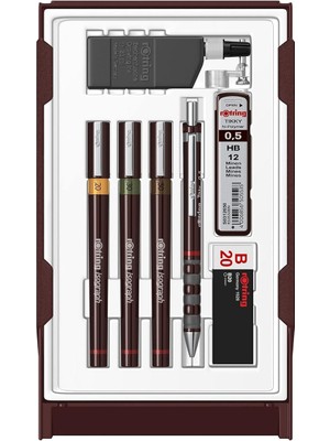 Delixa Rotring Isograph Teknik Çizim Seti, 3 Adet Teknik Çizim Kalemi (0,2 Mm, 0,3 Mm, 0,5 Mm) + 1 Adet 0,5