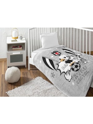 Delixa Beşiktaş Klasik Taraftar Desenli Pamuk-Polyester Karışım Battaniye, Siyah, Beyaz, Bebek
