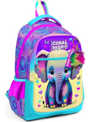 Delixa High Pembe Turkuaz Fil Desenli Kız Çocuk Ilkokul Çantası ve Günlük Sırt Çantası