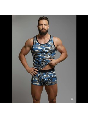 Narnuga Miraxx Erkek Kamuflaj Tank Top Boxer Iç Çamaşır Takımı