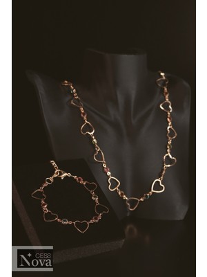 UltraMint Doğal Akik Taşlı Kalp Zincir ve Bileklik Seti, Şık Hediye Seçeneği