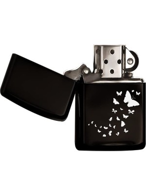 Delixa Bk Gift Kelebekler Tasarımlı Siyah Benzinli Metal Çakmak