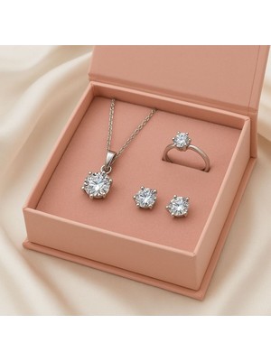 UltraMint Parlak Pırlanta Takım: Kolye, Küpe ve Yüzük Seti, Zarif Tasarım