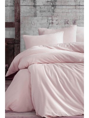 Delixa Lastikli Çarşaflı Çizgili Çift Kişilik Nevresim Takımı (Pudra)