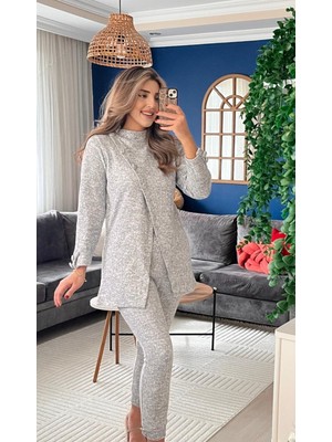 Tua Moda Kadın Uzun Kollu Balıkçı Yaka Önden Düğmeli Bluz ve Pantolon Yumoş Ikili Takım