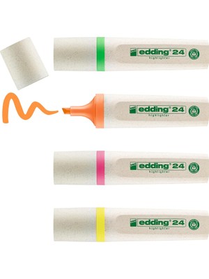 Delixa Edding 24 Ecoline Fosforlu Kalem, 4'lü Set, Karışık Renkler, Kesik Uç